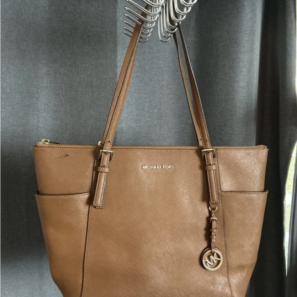 Michael Kors Tan Saffiano Leather Tote with MK Charm